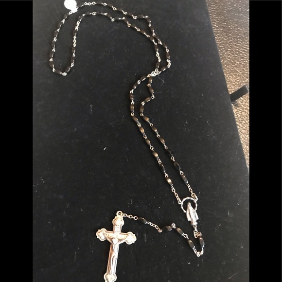 Vintage Blk & Silver Rosary - Picture 1 of 3